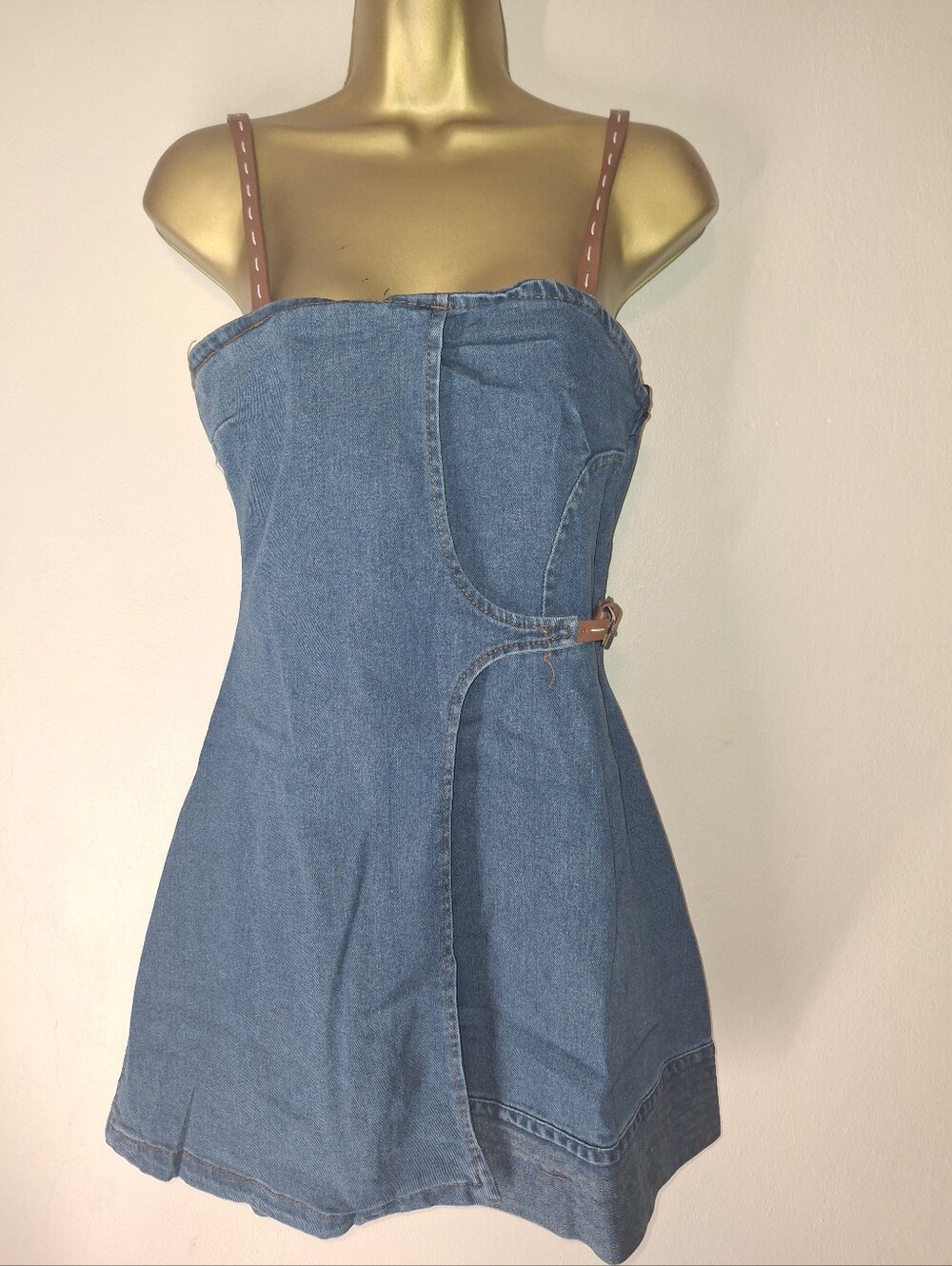 Denim Strap Mini Dress - Blue